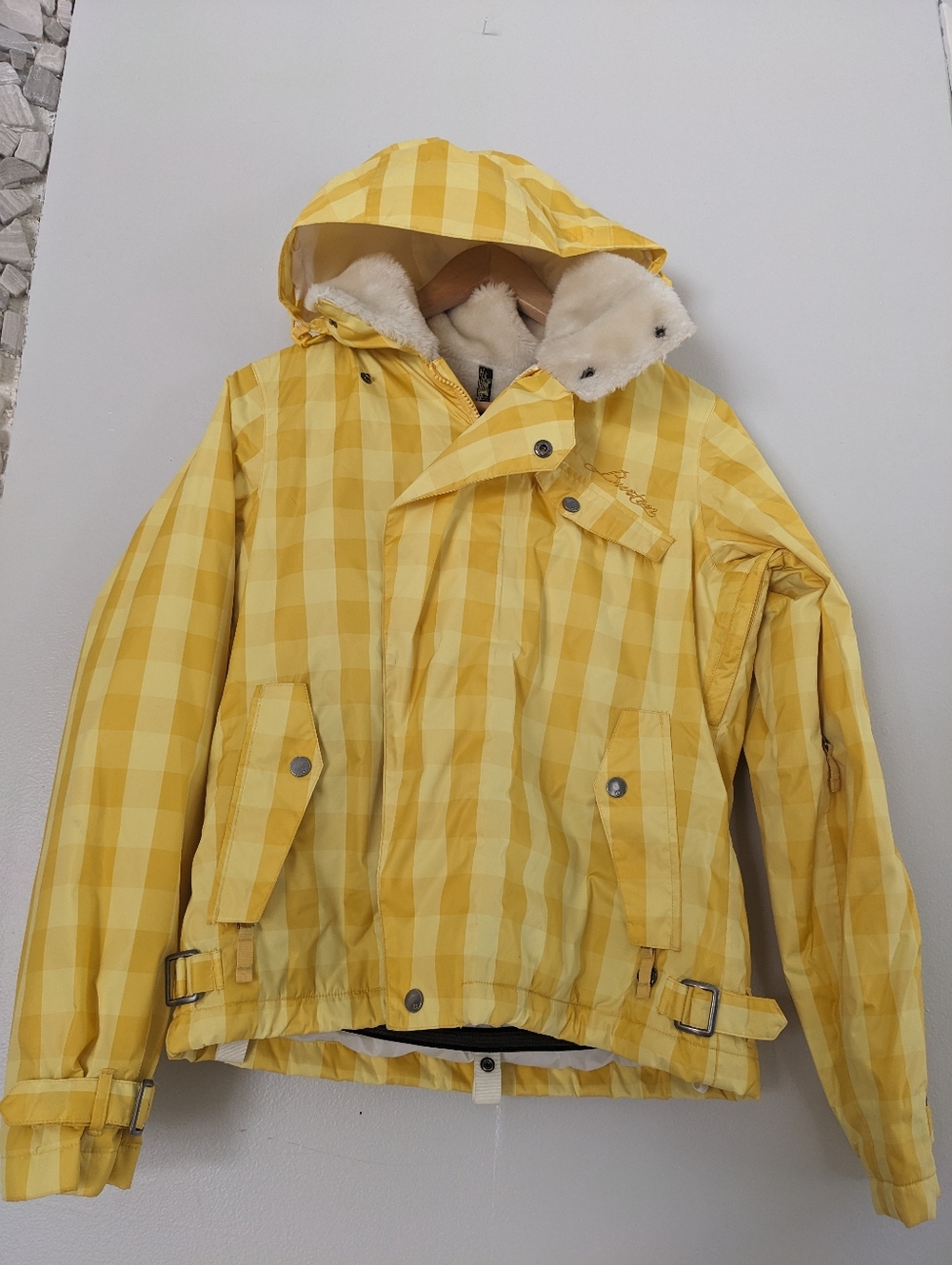 Burton Ski Jacket Youth Girl Size Small Yellow Hooded EUC Snowboard